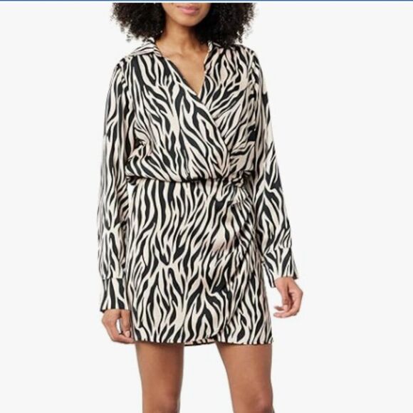 The Drop Women's Mack Silky Wrap Mini Dress Zebra Print Size M NWT Old Money - Picture 1 of 10